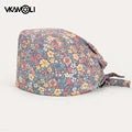 women's Cotton scrubs caps weat - absorbent Elastic Section pet grooming nursing work hats lab Flower print scrub hat Wholesale