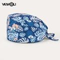 women's Cotton scrubs caps weat - absorbent Elastic Section pet grooming nursing work hats lab Flower print scrub hat Wholesale