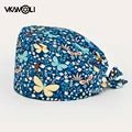 women's Cotton scrubs caps weat - absorbent Elastic Section pet grooming nursing work hats lab Flower print scrub hat Wholesale