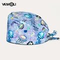 women's Cotton scrubs caps weat - absorbent Elastic Section pet grooming nursing work hats lab Flower print scrub hat Wholesale