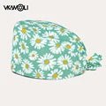 women's Cotton scrubs caps weat - absorbent Elastic Section pet grooming nursing work hats lab Flower print scrub hat Wholesale