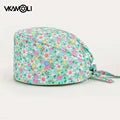 women's Cotton scrubs caps weat - absorbent Elastic Section pet grooming nursing work hats lab Flower print scrub hat Wholesale