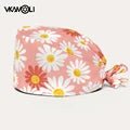 women's Cotton scrubs caps weat - absorbent Elastic Section pet grooming nursing work hats lab Flower print scrub hat Wholesale