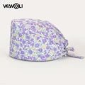 women's Cotton scrubs caps weat - absorbent Elastic Section pet grooming nursing work hats lab Flower print scrub hat Wholesale