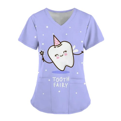 Women Teeth Print Scrub Tops