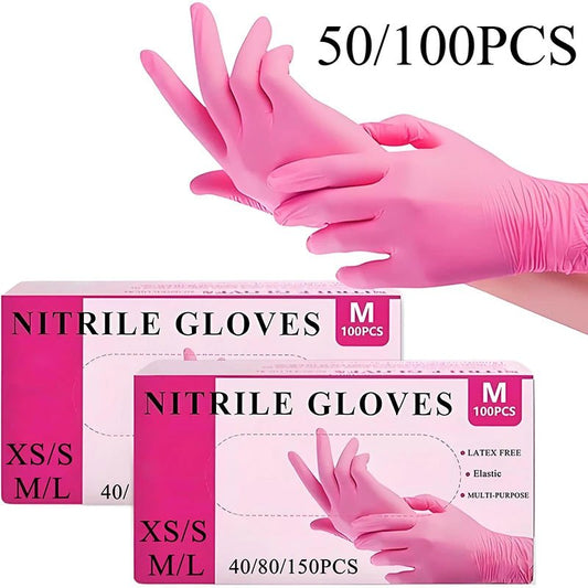 50/100 pcs Pink Nitrile Gloves
