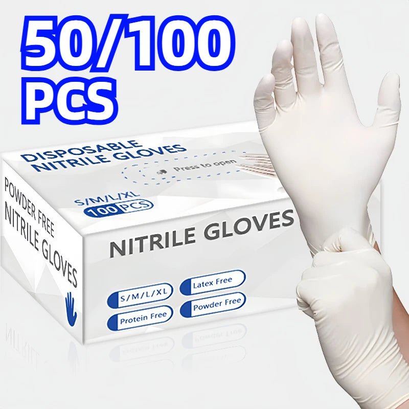 50/100PCS White Nitrile Gloves