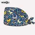 women's Cotton scrubs caps weat - absorbent Elastic Section pet grooming nursing work hats lab Flower print scrub hat Wholesale