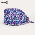 women's Cotton scrubs caps weat - absorbent Elastic Section pet grooming nursing work hats lab Flower print scrub hat Wholesale