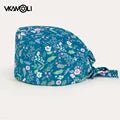 women's Cotton scrubs caps weat - absorbent Elastic Section pet grooming nursing work hats lab Flower print scrub hat Wholesale