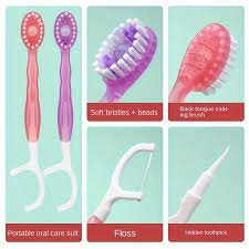 12PCS Disposable Toothbrush Exploded Bead Adult Cleaning Toothbrush Portable Travel Tooth Brush With Dental Floss Tongue Scraper